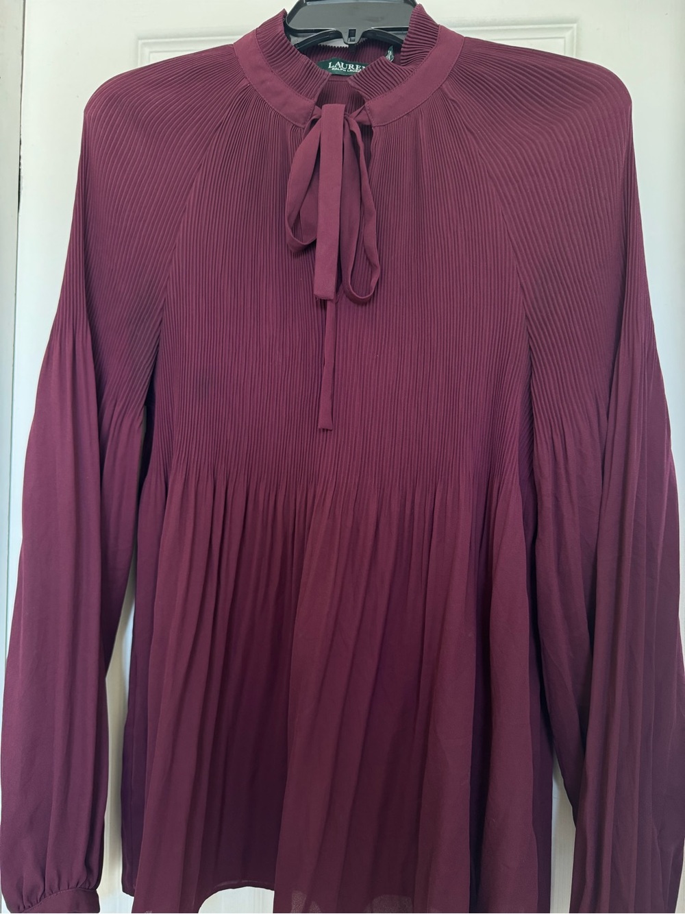 Ralph Lauren Plum Pleated Tie-Neck Blouse
